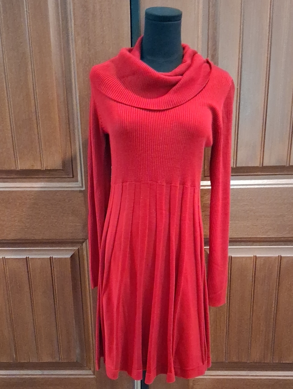 Calvin Klein Red Long-Sleeve Cowl Neck Knit Dress